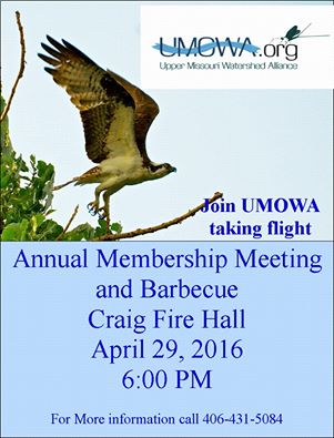 Upper Missouri Watershed Alliance Annual Meeting April 29th 6pm
